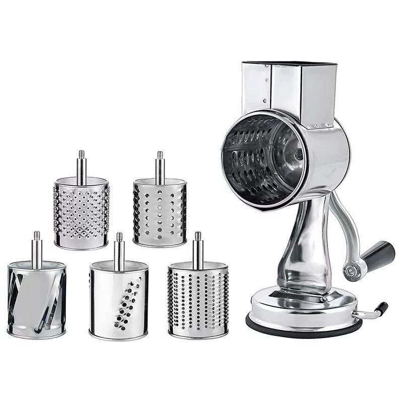 Versatile Rotary Grater for Cheese and Vegetables with 5 Blades
