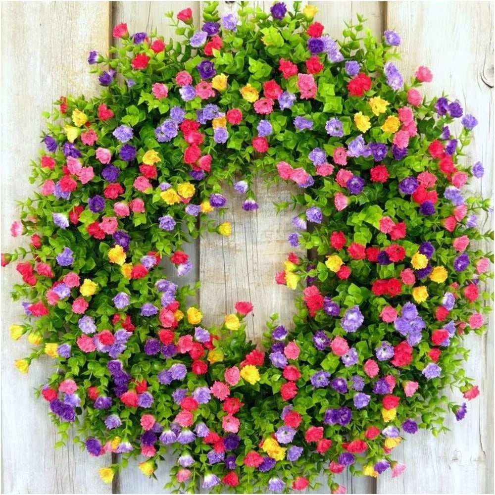 Charming Silk Flower Wreath for Year-Round Home Adornment
