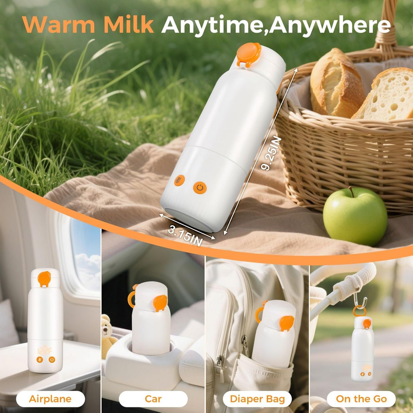 Portable Car Bottle Heater with Auto Shutoff and Long Cord