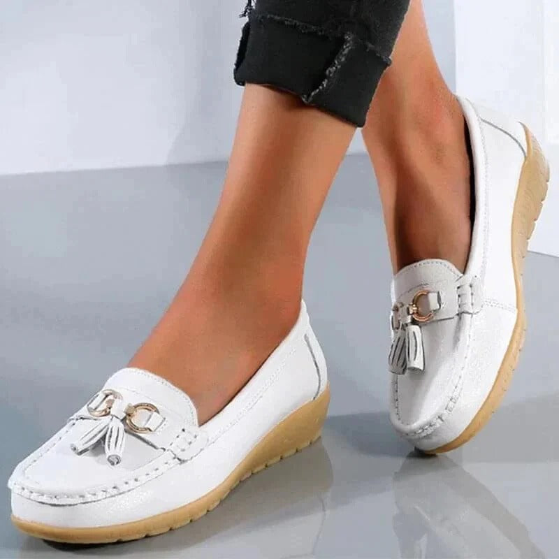 Stylish Women's Leather Slip-Ons with Comfort Insole Design