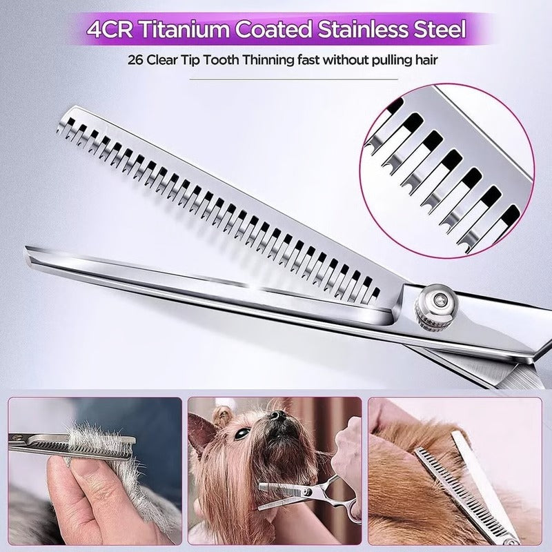 Pet Grooming Scissors Set with 8-Inch Curved Blades & Safety Tips
