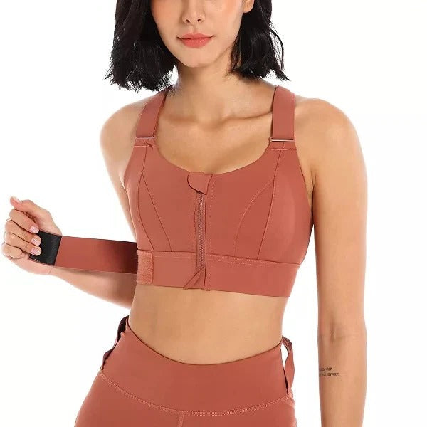 Zippered Active Support Bra with Customizable Straps