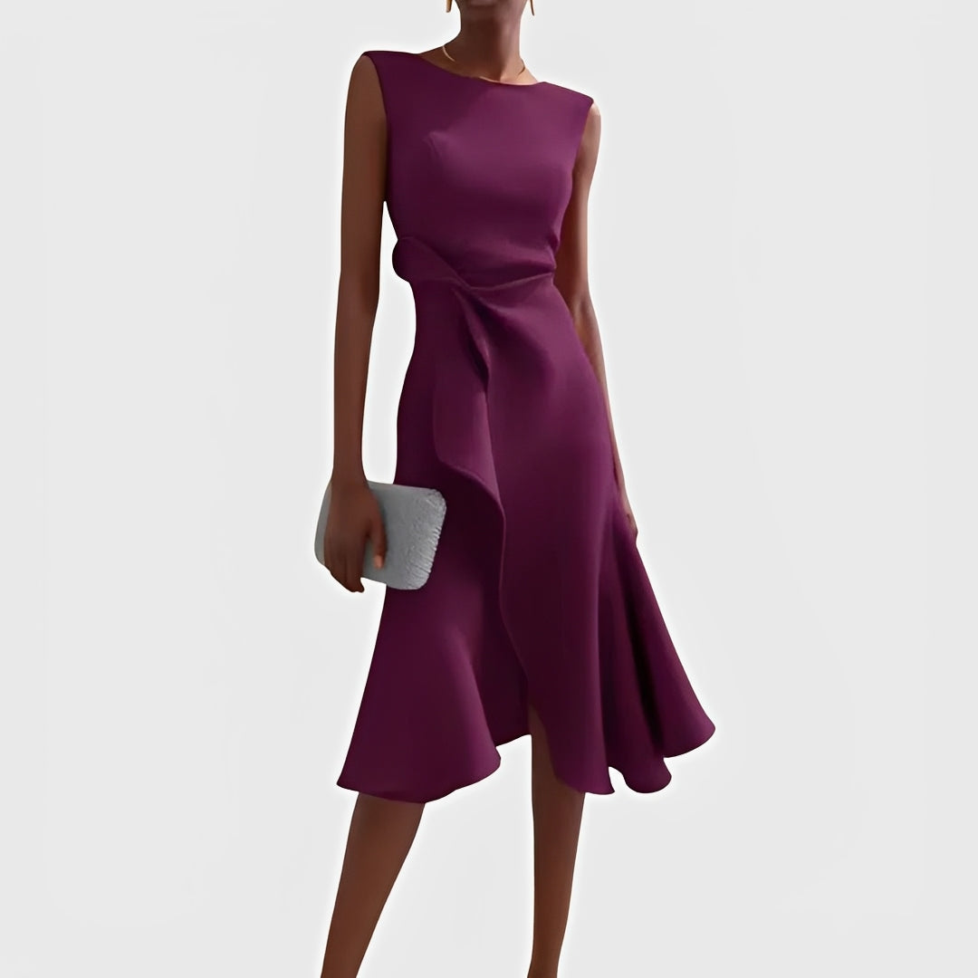 Flowing Midi Dress with Unique Asymmetric Hem