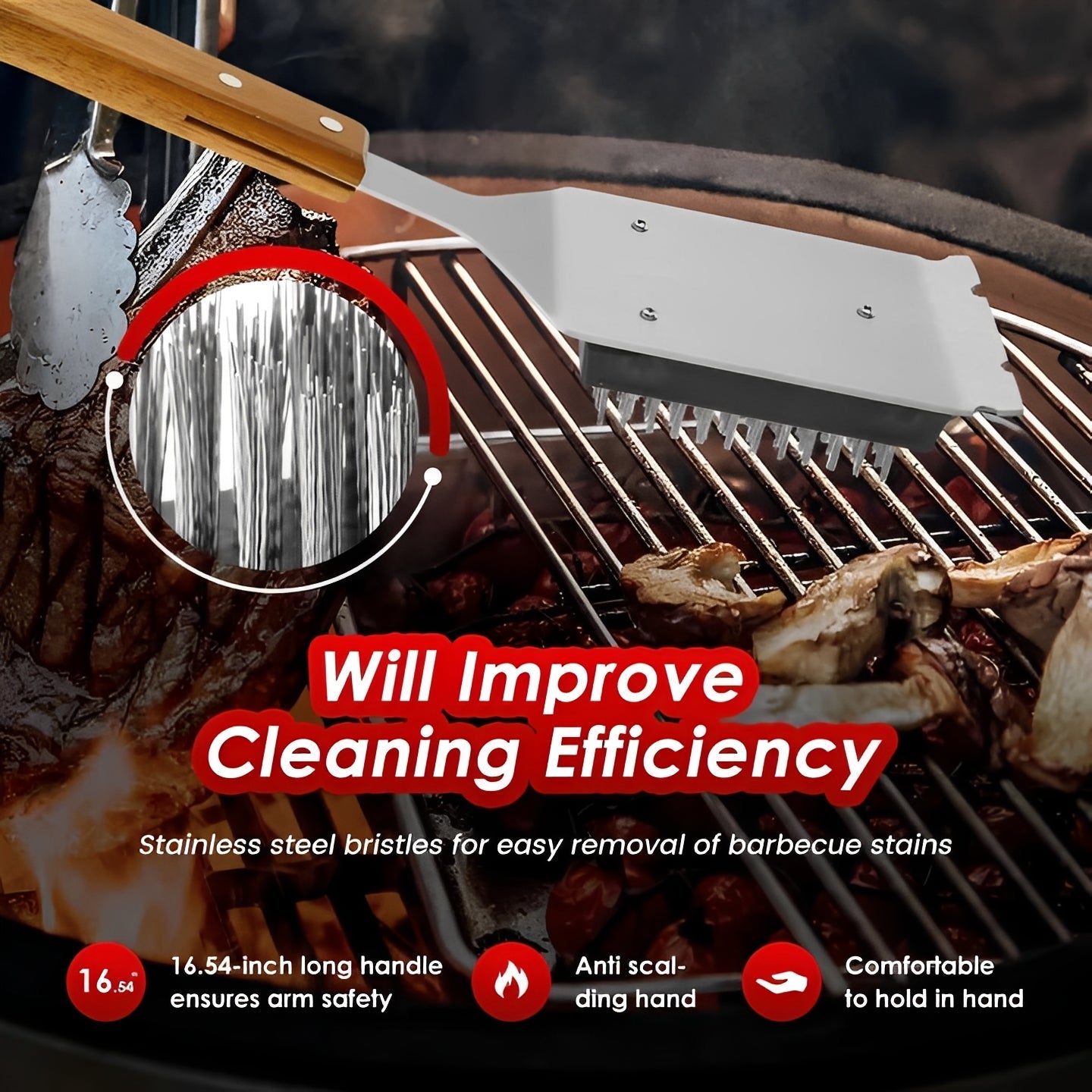 Ergonomic Grill Cleaning Brush Set with Scraping Tool - 2 Pack
