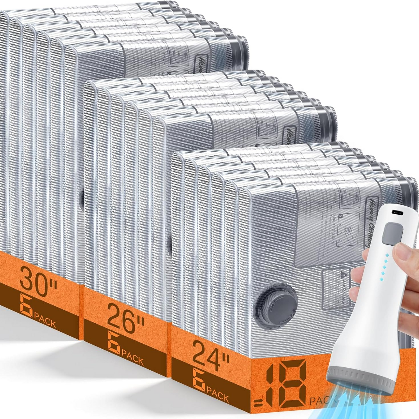 Space-Saving Vacuum Storage Bags with Cordless Pump, 15-Piece Set