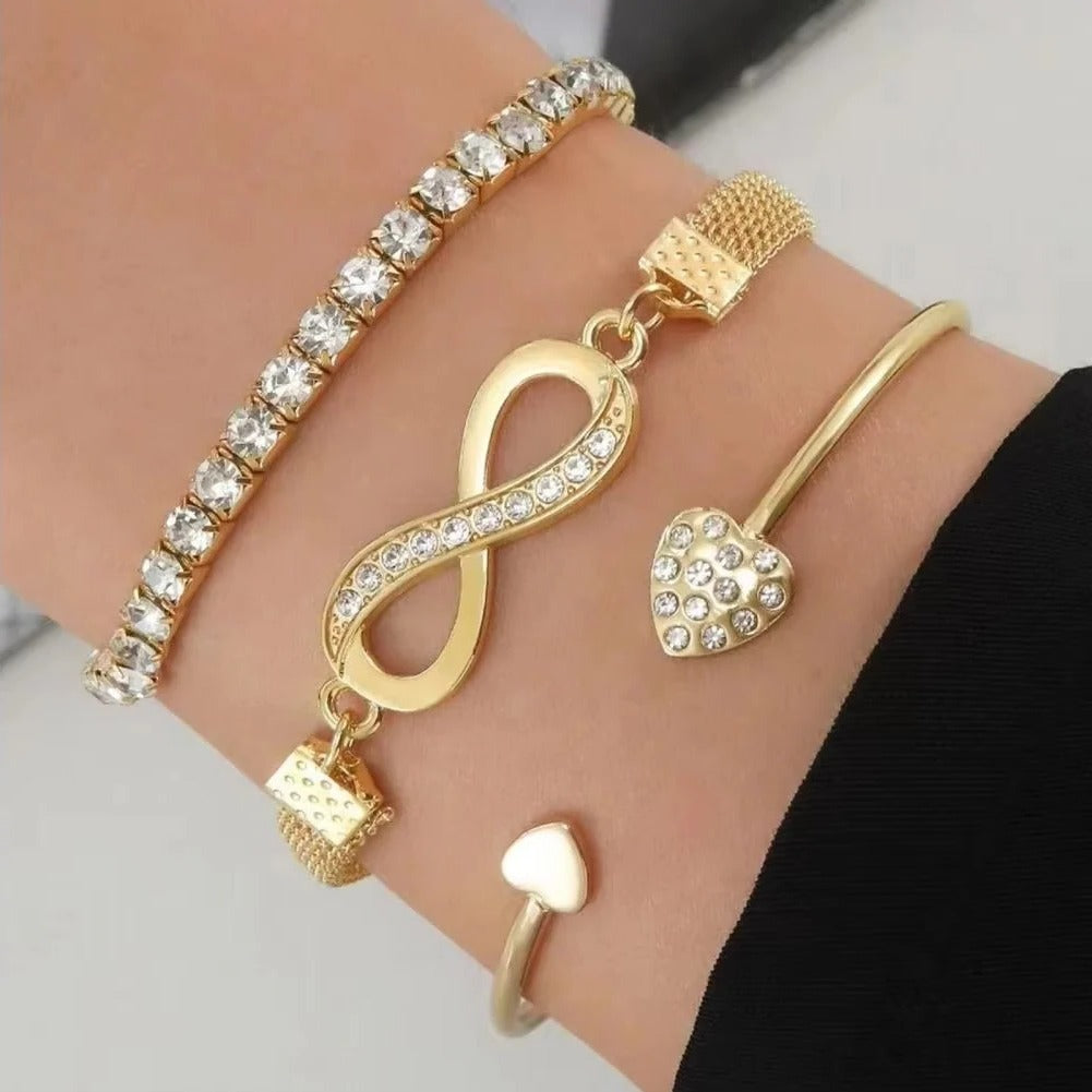 Elegant Trio of Adjustable Bracelets with Gemstone Accents