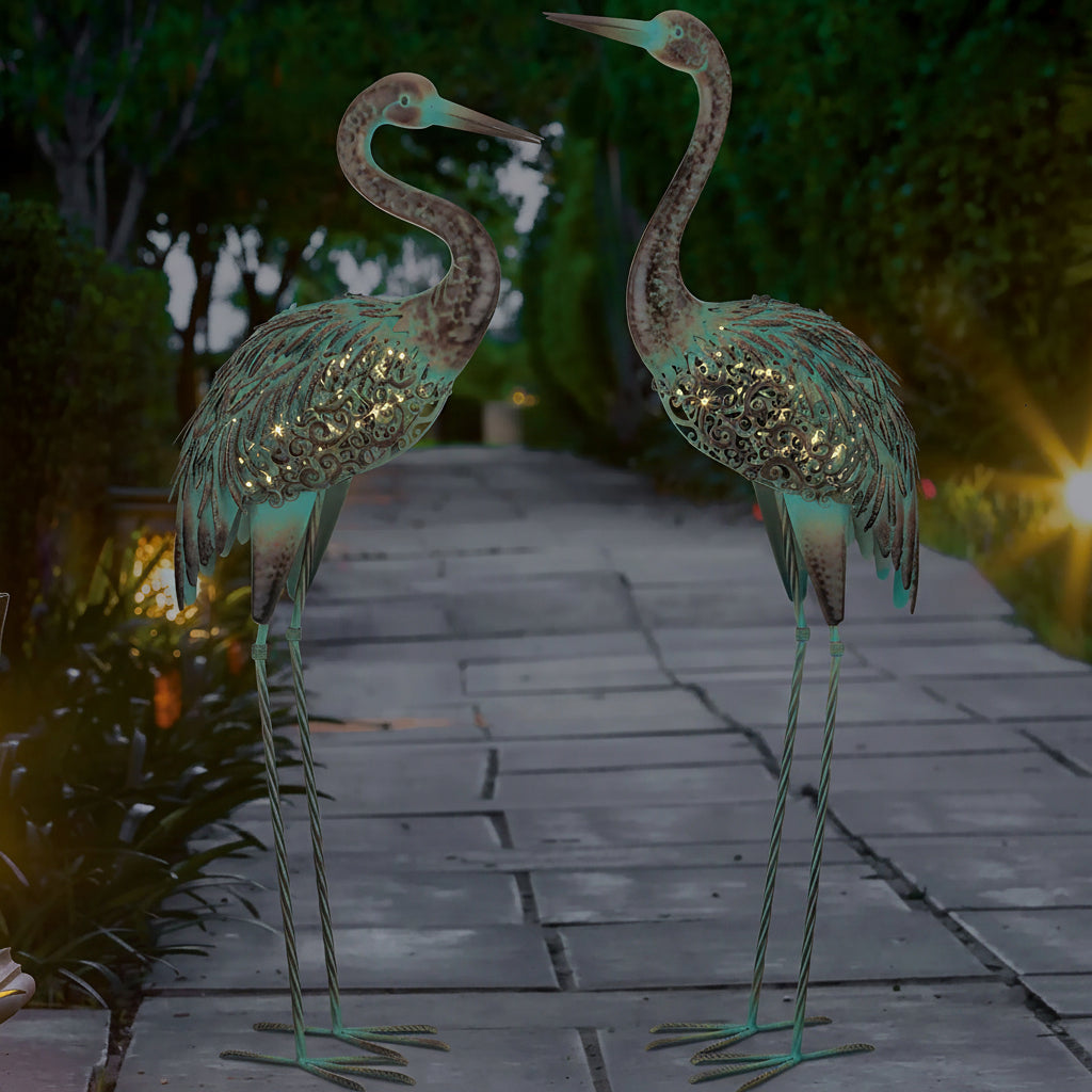 Illuminating Crane Garden Sculpture with Solar-Powered Lights, 37in