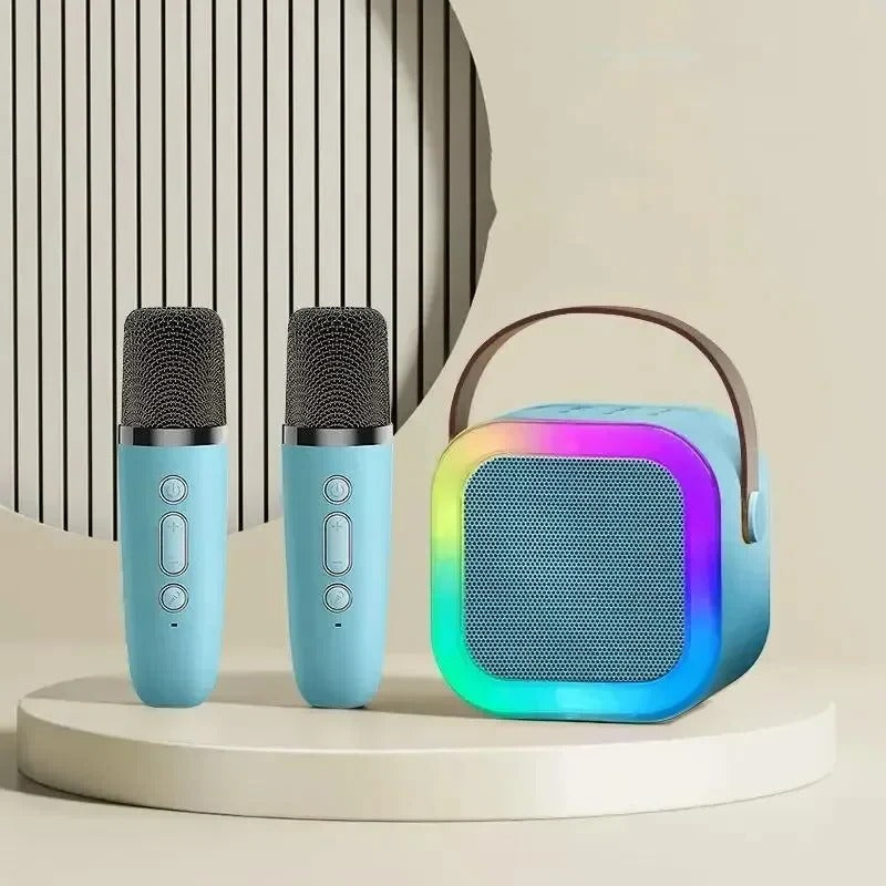 Compact Karaoke System with Wireless Mics and LED Lights