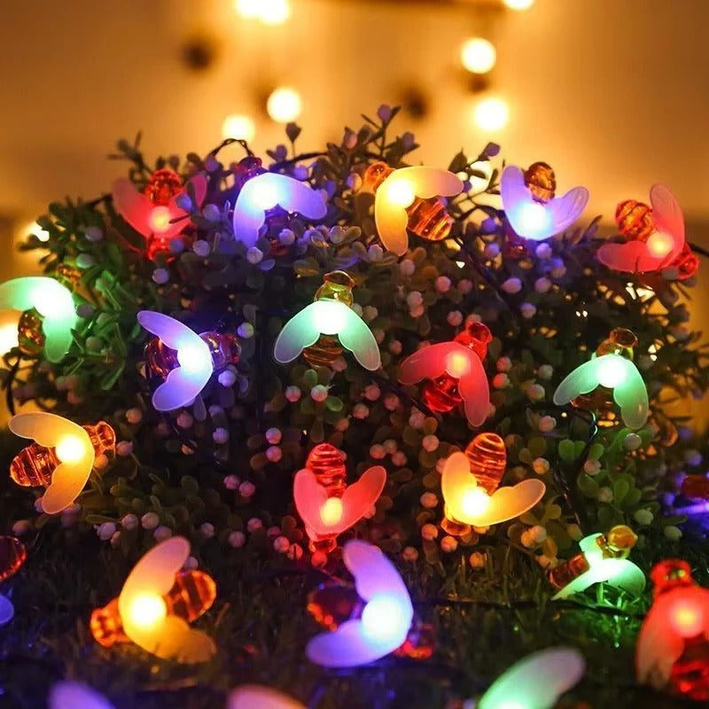 Eco-Friendly LED String Lights in Charming Bee Design for Outdoor Ambiance