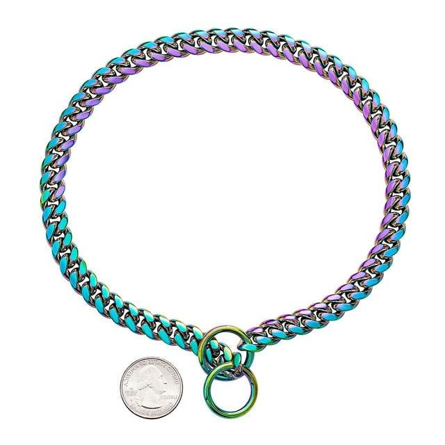 Robust Metal Chain Dog Collar for Strong Breeds in Vibrant Colors