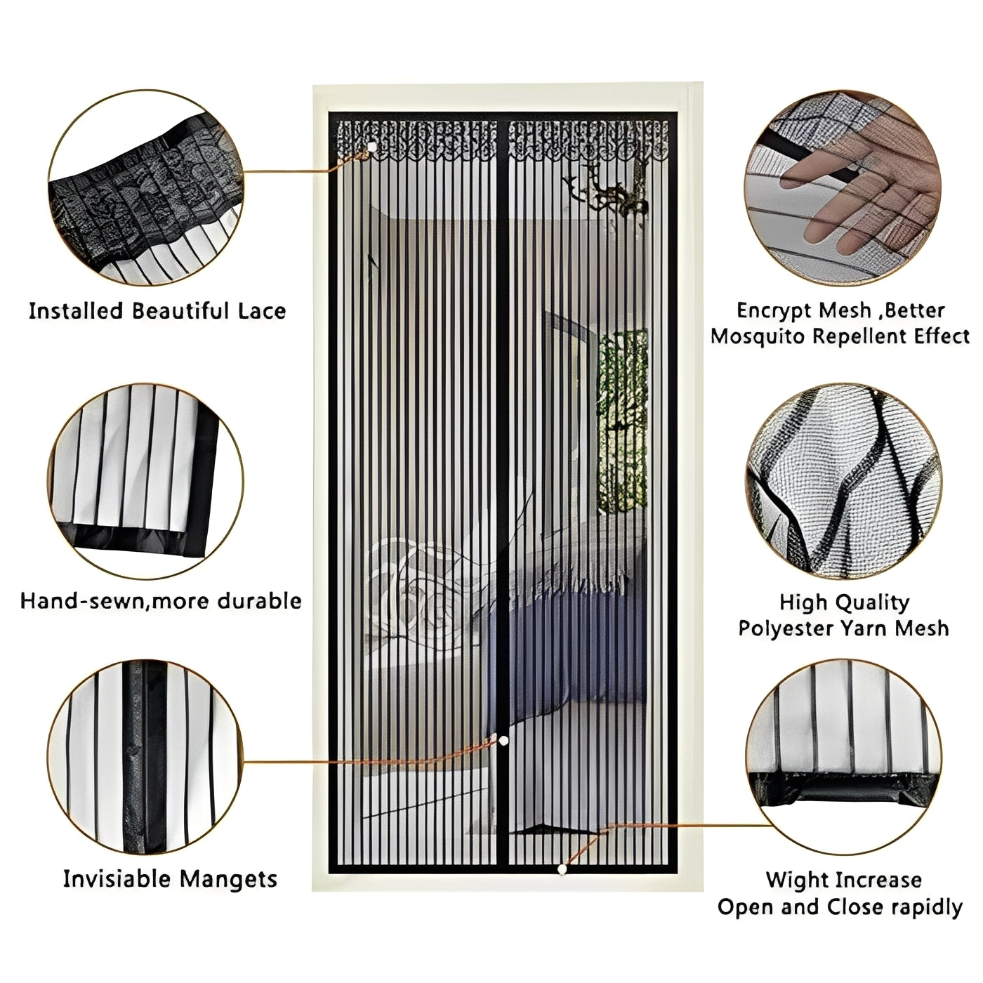 Insect-Repelling Mesh Door Barrier with Magnetic Closure