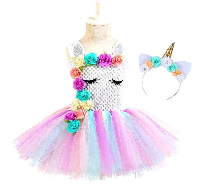 Whimsical Pastel Tutu Dress with Enchanted Unicorn Theme