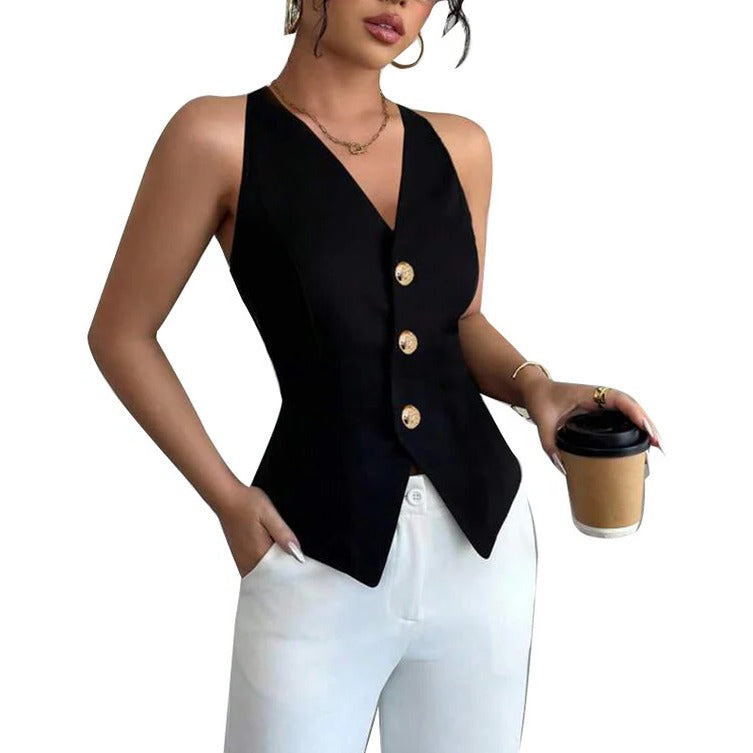 Chic Sleeveless Blazer Vest with Tailored Fit and Elegant Closure