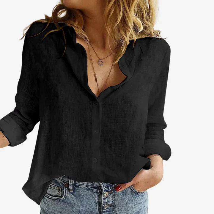 Effortless Linen Blouse with Cozy Fit and Long Sleeves for Women