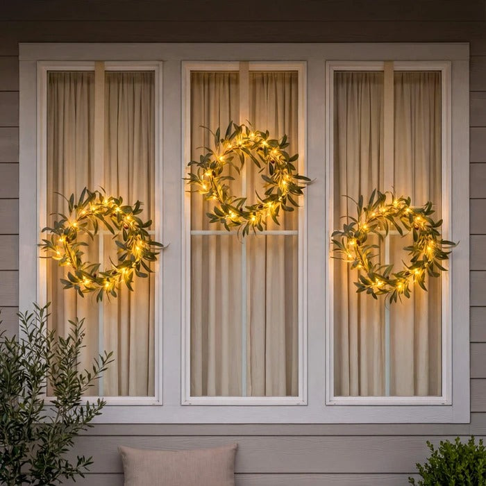 Charming Olive Leaf Wreath with Soft Glow for Home Decor