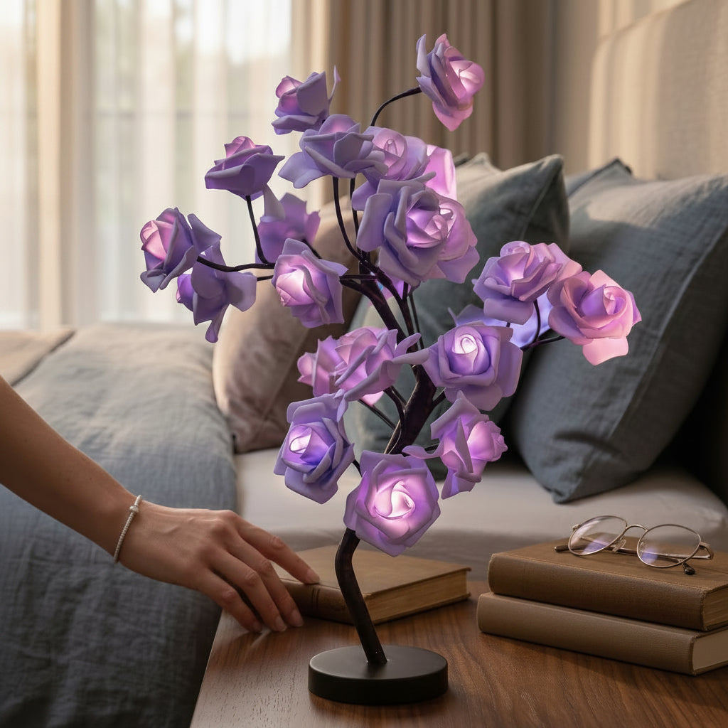 Elegant Floral LED Lamp with Metal Stand - Four Chic Colors