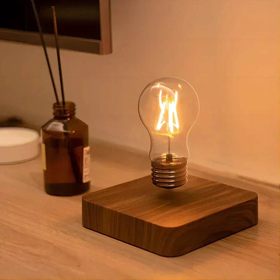 Magnetic Floating Light with Custom Color Settings and Wood Base