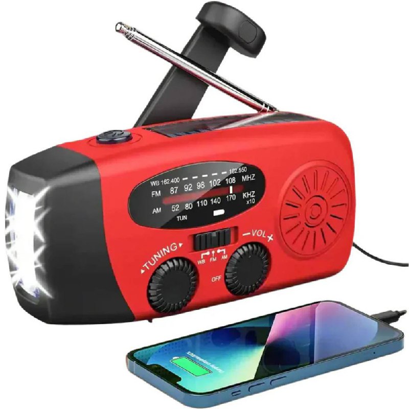 Portable Emergency Radio with Flashlight and Battery Backup