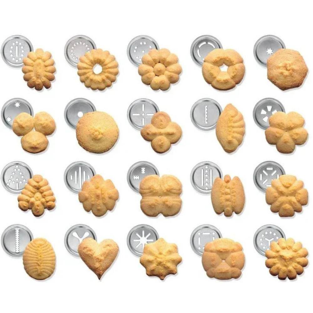 Aluminum Cookie & Pastry Shaper with 20 Design Discs & 4 Tips