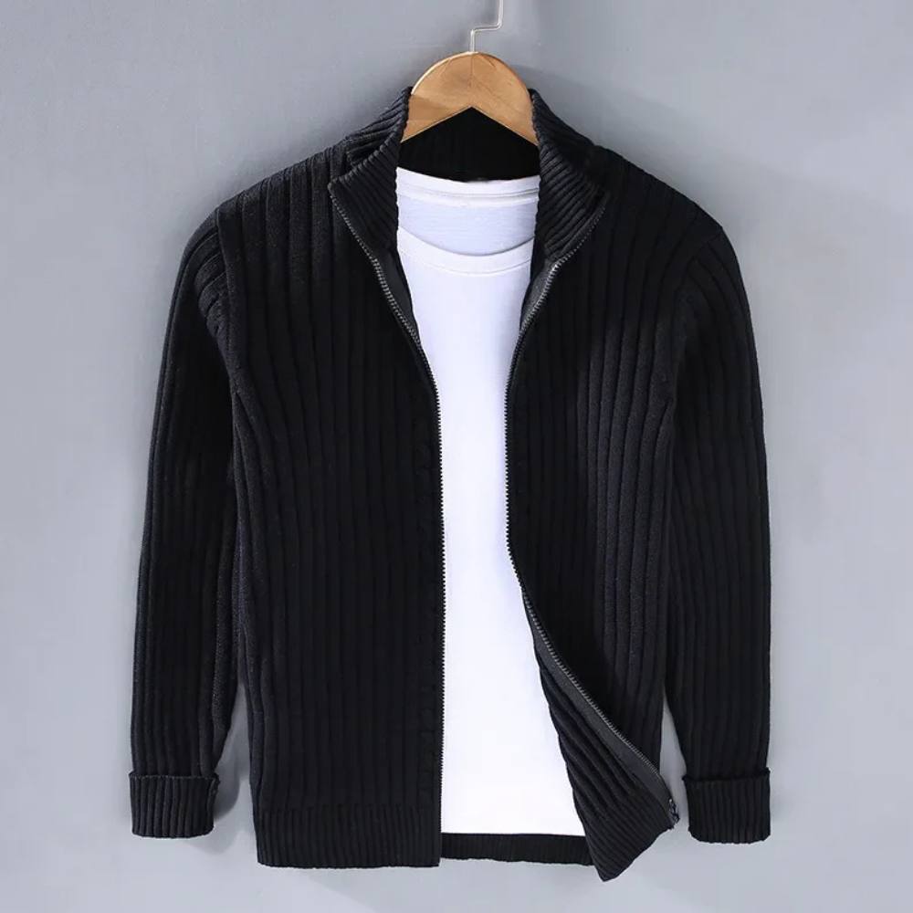 Men's Sleek Knit Cardigan with Zip Closure for Effortless Style
