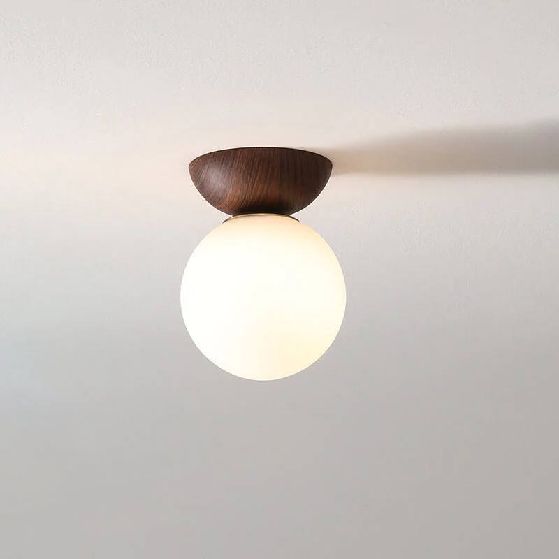 Elegant Wood-Accent Glass Ceiling Light Fixture