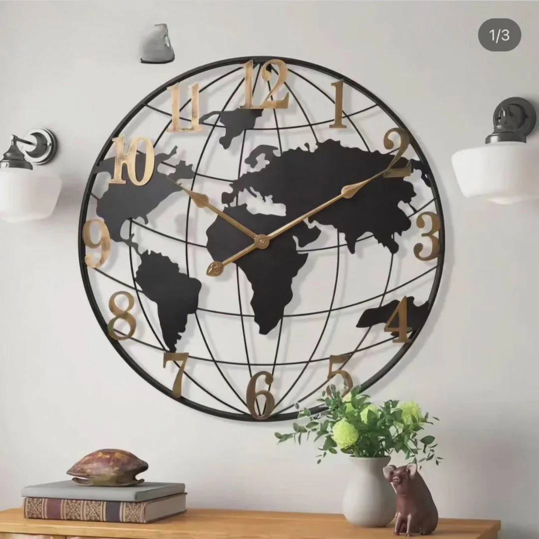 24-Inch Elegant World Map Wall Clock for Home Décor