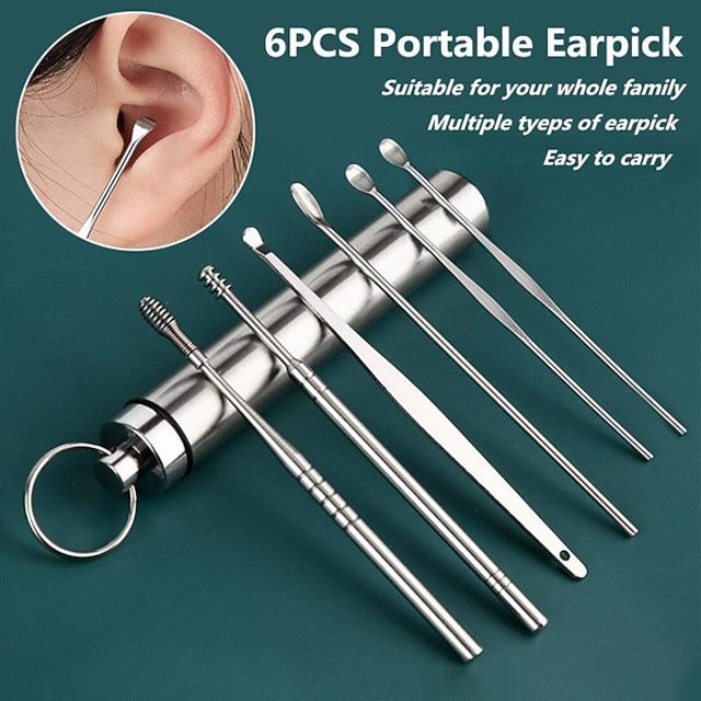 All-in-One Stainless Steel Ear Cleaning Tool Set with Keychain Case