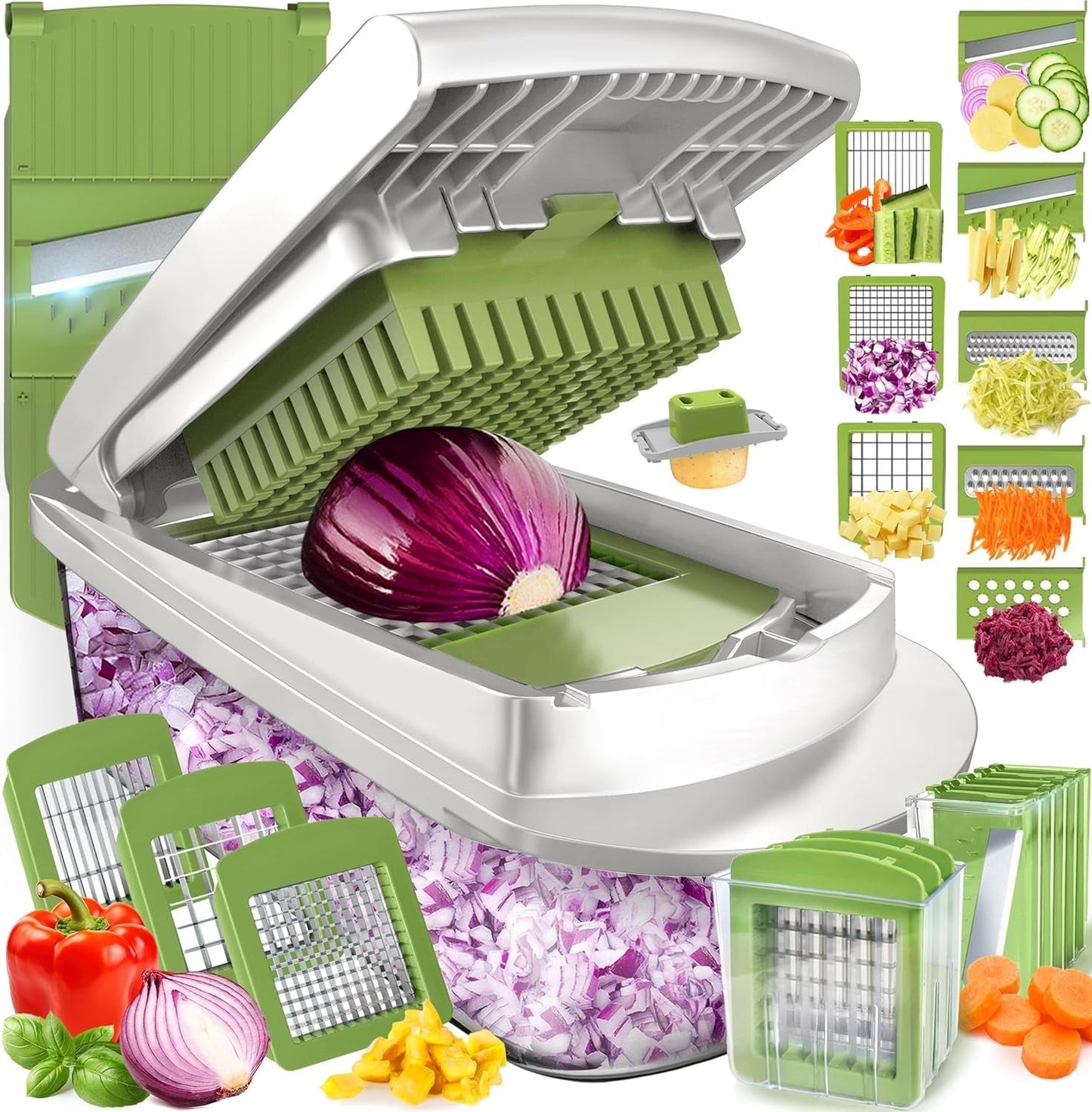 QuickPrep Vegetable Cutter with 8 Versatile Blades and Container