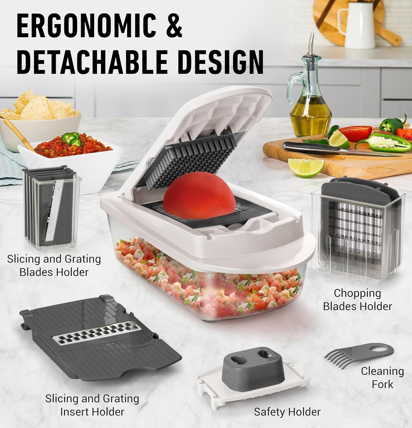 QuickPrep Vegetable Cutter with 8 Versatile Blades and Container