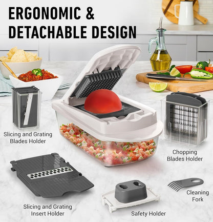 QuickPrep Vegetable Cutter with 8 Versatile Blades and Container