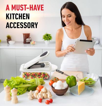 QuickPrep Vegetable Cutter with 8 Versatile Blades and Container