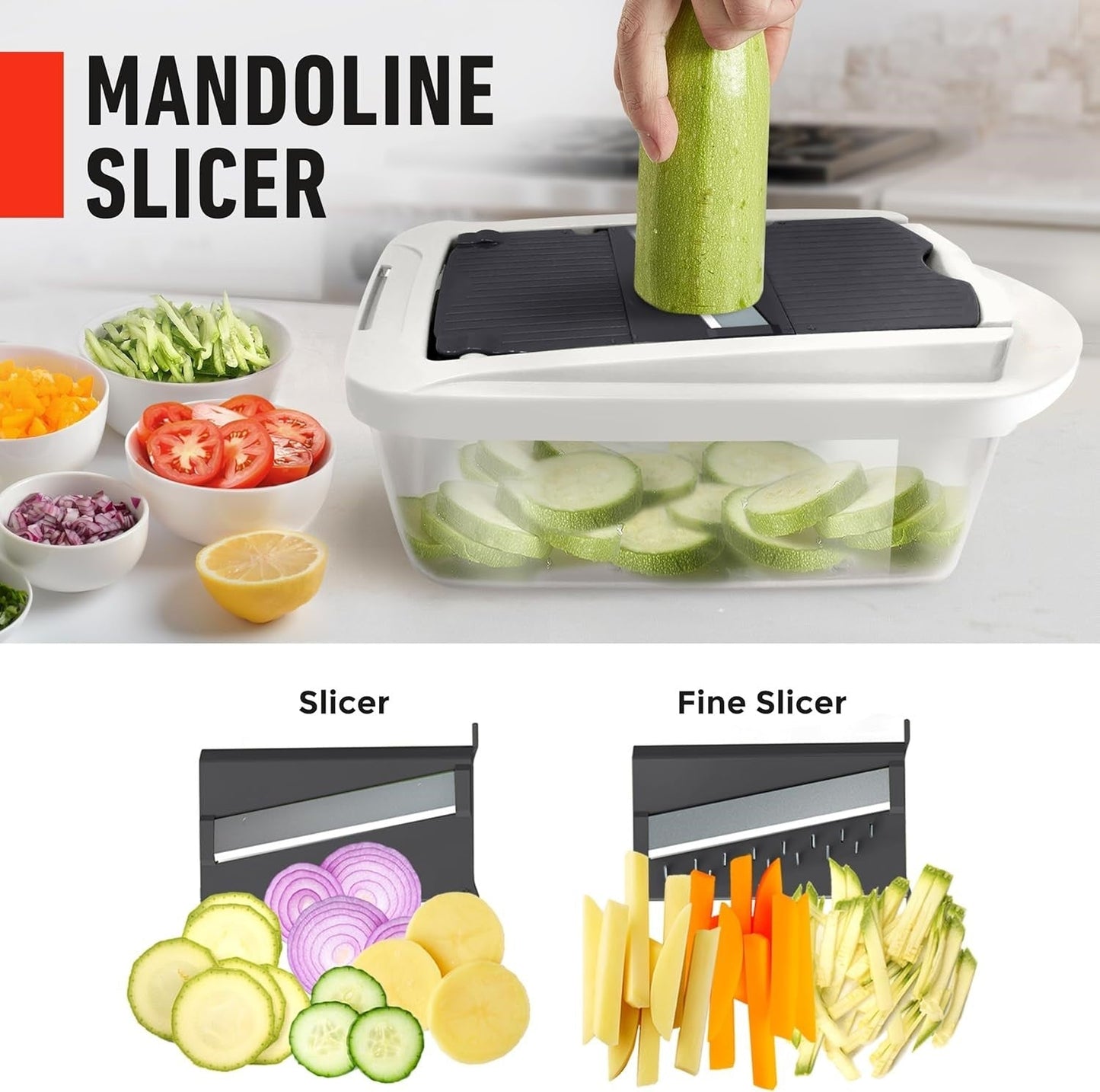 QuickPrep Vegetable Cutter with 8 Versatile Blades and Container