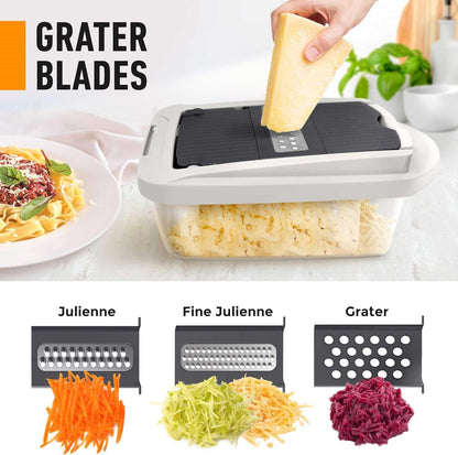 QuickPrep Vegetable Cutter with 8 Versatile Blades and Container