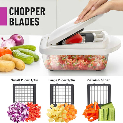 QuickPrep Vegetable Cutter with 8 Versatile Blades and Container