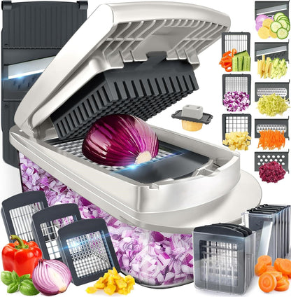 QuickPrep Vegetable Cutter with 8 Versatile Blades and Container