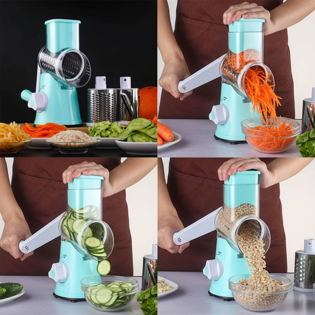 Effortless Vegetable Slicer with Hand Crank and Three Blades