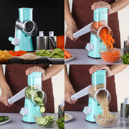 Effortless Vegetable Slicer with Hand Crank and Three Blades