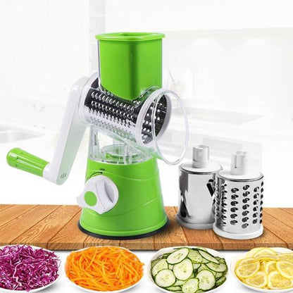 Effortless Vegetable Slicer with Hand Crank and Three Blades