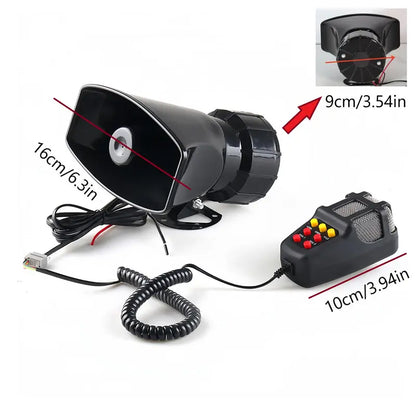 High-Volume Vehicle Alert System with Microphone and 7 Sounds for 12V Cars