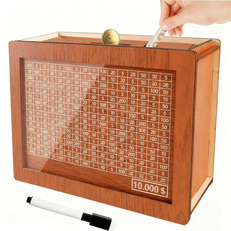 Goal-Oriented Savings Tracker Box with Acrylic Front and 9 Targets