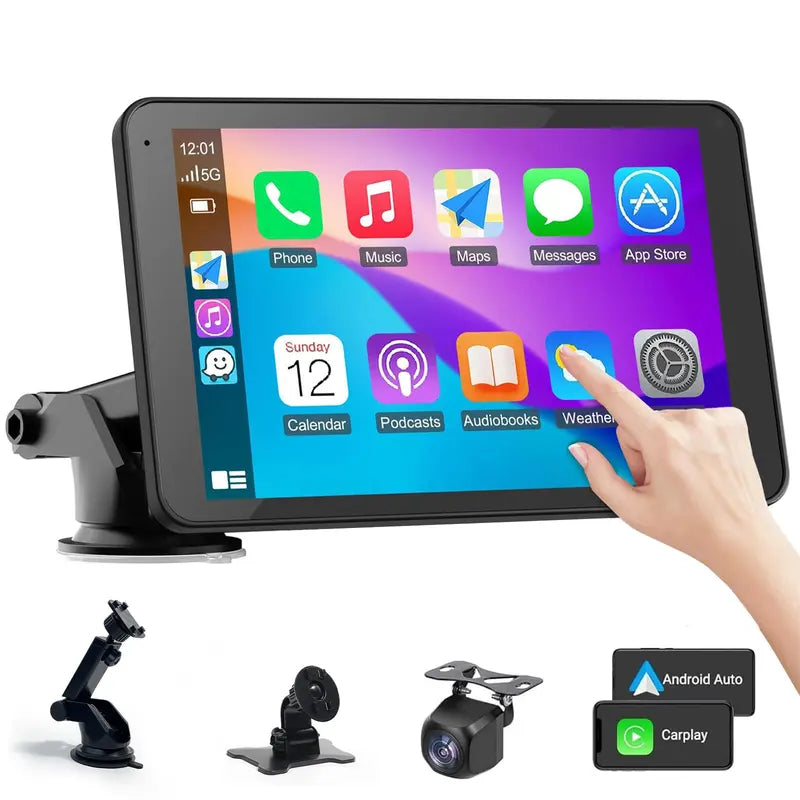 7-Inch Wireless Dashboard Display with Rearview Camera and Voice Control