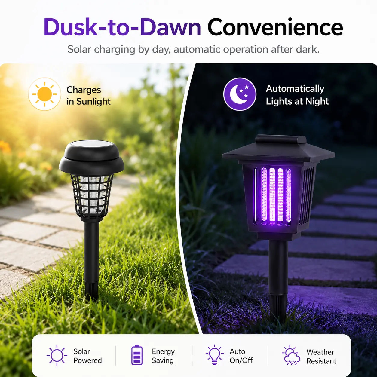 Solar-Powered Insect Eliminator with Automatic Dusk Activation