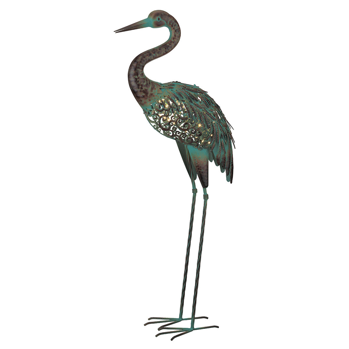 Illuminating Crane Garden Sculpture with Solar-Powered Lights, 37in
