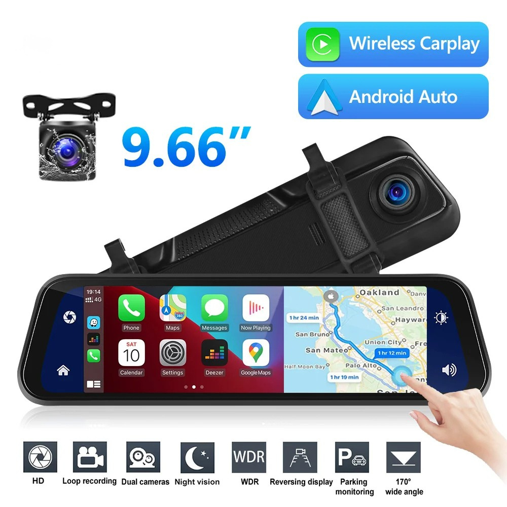 Smart Rearview Camera with Dual Lens and 9.66-Inch Display