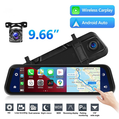 Smart Rearview Camera with Dual Lens and 9.66-Inch Display