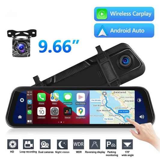 Smart Rearview Camera with Dual Lens and 9.66-Inch Display