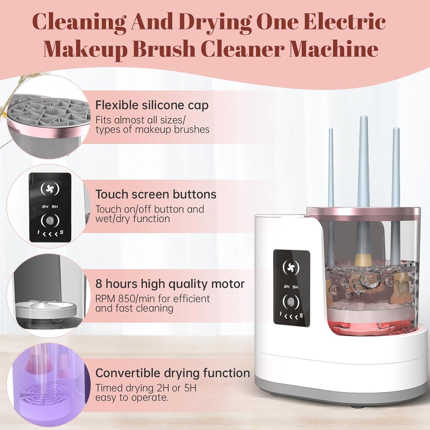 Effortless Makeup Brush Cleaning Device with Versatile Silicone Adapters