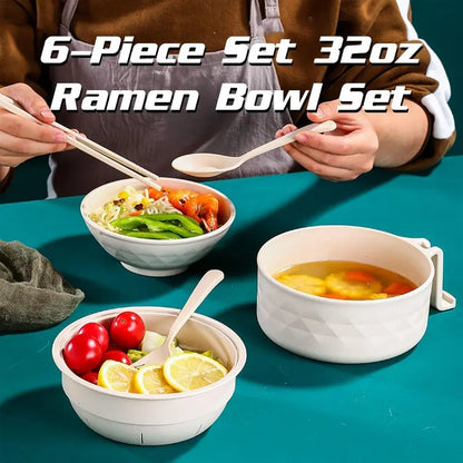 QuickServe Noodle Bowl Collection with Secure Lid & Cool Grip Handle, 6-Piece