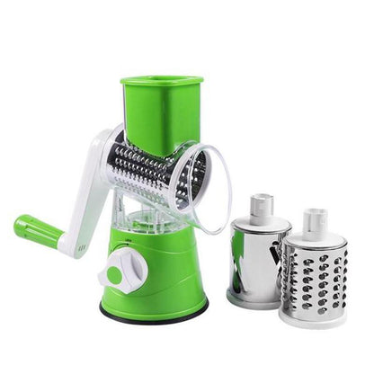Effortless Vegetable Slicer with Hand Crank and Three Blades