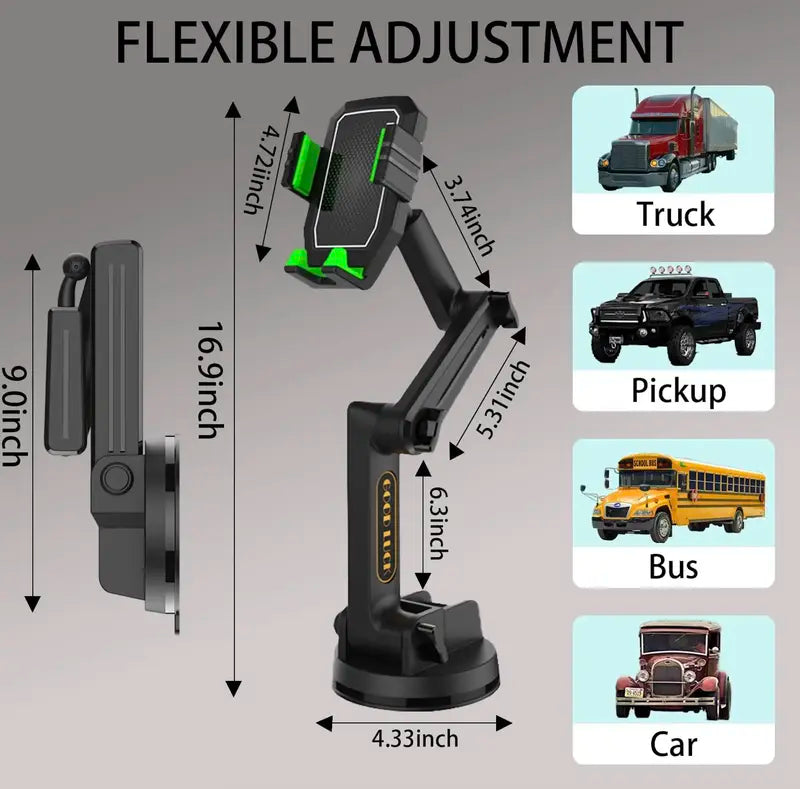 Versatile Phone Holder for Trucks with 360° Rotation and Long Reach